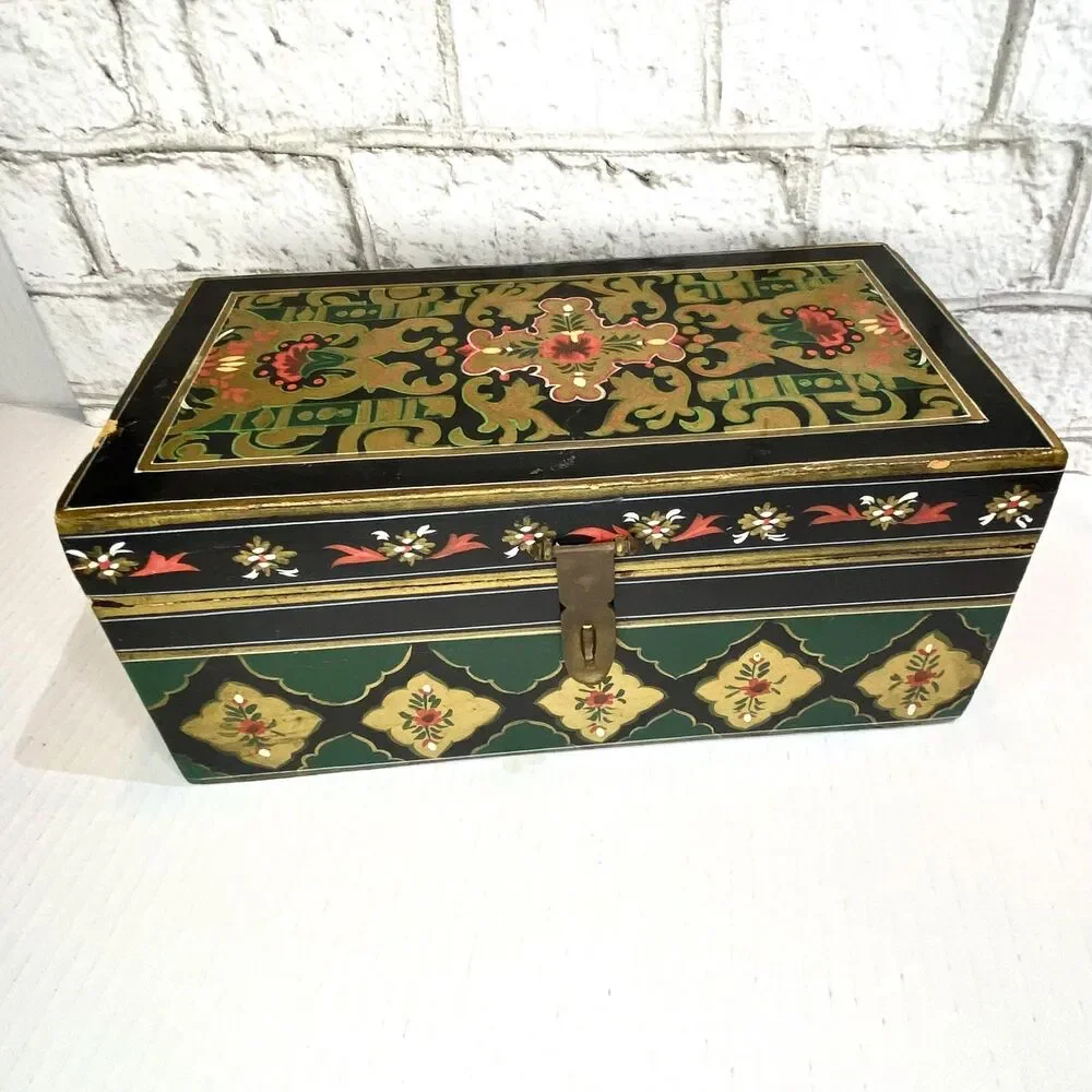 Ornate Indian Wooden Box Hand Painted